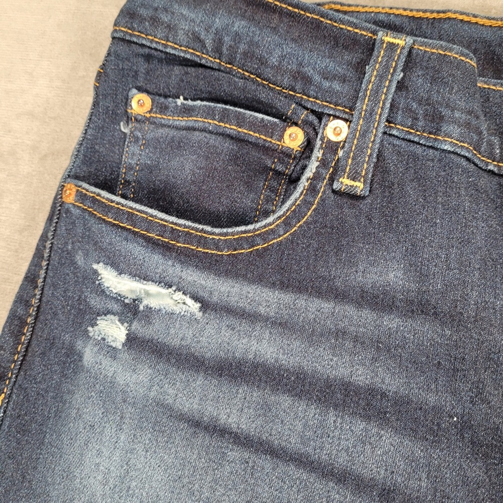 Levi's Ribcage Straight Ankle Jeans Button Fly‎ Distressed Dark Wash Denim Sz 32 - Picture 5 of 15